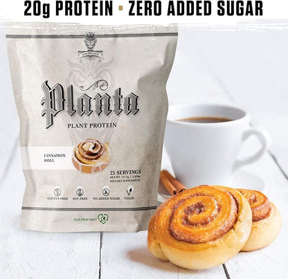 Ambrosia Planta - Plant-Based Protein Powder 20g | Dairy Free Vegan Protein Powder with BCAA Amino Acids | Keto-Friendly, No Added Sugar | 25 Servings | Cinnamon Roll