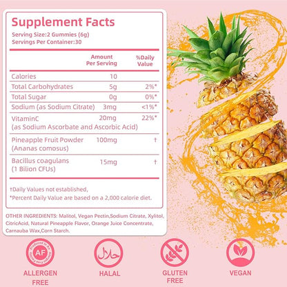 Premium Feminine Balance Gummies for Women – Pineapple Flavor – pH Balance, Immune & Digestive Support – Vegan, Gluten-Free – 60 Gummies (30-Day Supply)