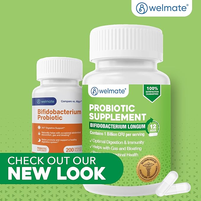 WELMATE Bifidobacterium - Probiotic Supplement - Supports Gut Health - Immune Support - Digestive Enzymes - Gluten Free - Vegan - Men & Womens Probiotic - Value Size - 200 Count