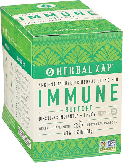 Herbal Zap! Immune Support Supplement Powder (25 Packets Per Box) – Ancient Ayurvedic Herbal Blend, Dissolves in Hot or Cold Water, 0.14 Oz Ea