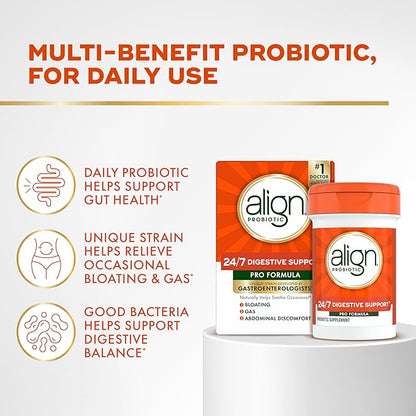 Align Probiotic,Pro Formula,Probiotics for Women and Men,Probiotics for Digestive Health,Men and Womens Probiotic Capsules Help Relieve Occasional Bloating & Gas*,30 Capsules,(Pack of 2)