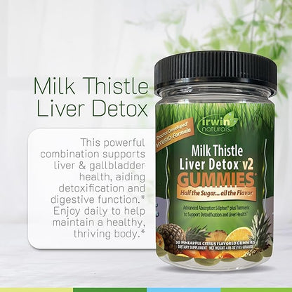 Irwin Naturals Gummies Milk Thistle Liver Detox v2, Daily Liver Health & Gentle Detox Support, Vegan, 30 Gummies