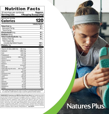 NaturesPlus SPIRU-TEIN, Banana - 1.2 lbs - Plant-Based Protein Shake - Non-GMO, Vegetarian, Gluten Free - 16 Servings