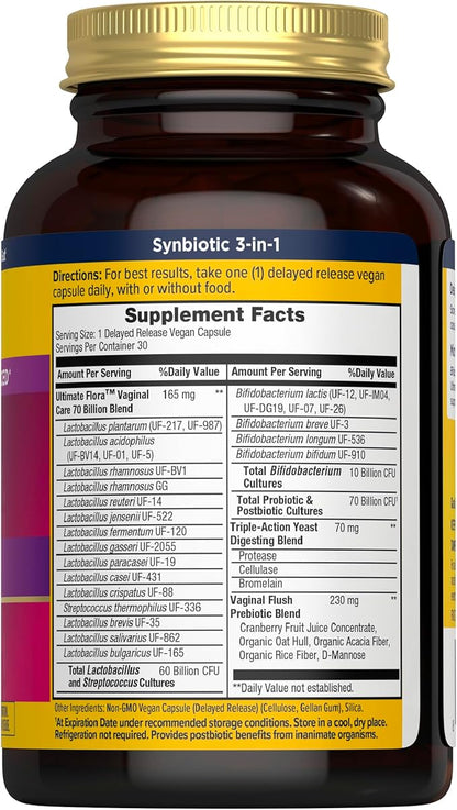 Renew Life Ultimate Flora Probiotics for Women 70 Billion CFU Delayed Release Vegan Capsules | Doctor Formulated | Vaginal | Digestive Health | Immune Health | Dairy Free | 30 Count