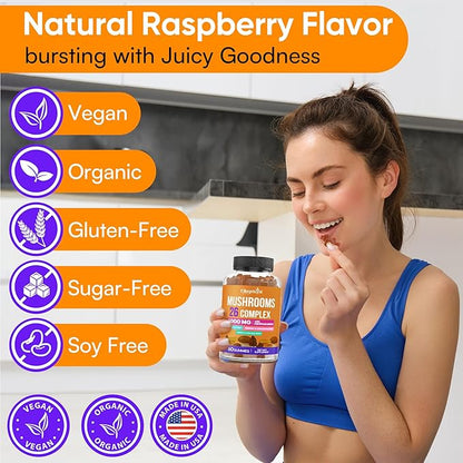 Mushroom Gummies for Adults 4000mg, Brain Supplements for Memory and Focus, 26 in 1 Mushroom Supplement Complex with Ashwagandha & Lion's Mane, Turkey Tail, Reishi, Cordyceps, Organic, 120 Count