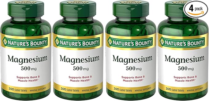 Nature's Bounty Magnesium Supplements 500mg Tablets,Support Bone & Muscle Health,200 Count (Pack of 4)