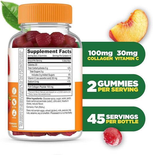 Lifeable Collagen Peptides Gummies | 100mg with Vitamin C | Great Tasting Collagen Supplements | Vegetarian Hair Skin and Nails Gummies | Collagen Gummies for Adults, Men, Women | 90 Gummies