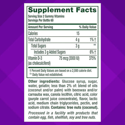 vitafusion Extra Strength Vitamin D3 Gummy, Strawberry Flavored Bone and Immune System Support (1) 120 Count