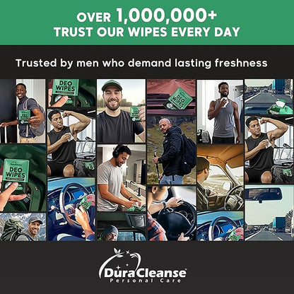 Dura Cleanse Deodorant Wipes for Men - Freshening Body Towelettes for Post-Workout, Travel, and Daily Deodorizing - On-the-Go Fresh Scent Cleansing Wipes, 64 Count (1 Pack)