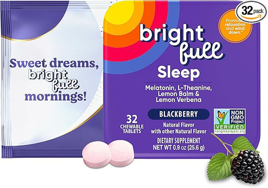 Supplement Natural Sleep Aid with Melatonin, Ashwagandha, Lemon Balm & L-Theanine – Drug-Free Sleep Support – Restful Sleep, Back to Sleep – BlackBerry Flavor – 32 Chewable Tablets