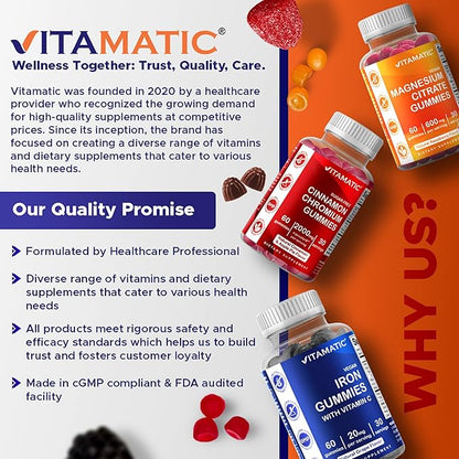 Vitamatic Melatonin 10 mg Vegetarian Gummies – Non-Habit Forming – 60 Gummies per Bottle – 4-Pack (Total 120 Vegan Gummies)