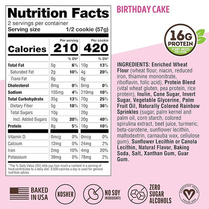 Lenny & Larry's Complete Protein Cookie, [Birthday Cake], Chewy Soft Baked, 16g Plant Protein, Vegan, Non-GMO, High Fiber, [4 Ounce] Cookie (Pack of 12)