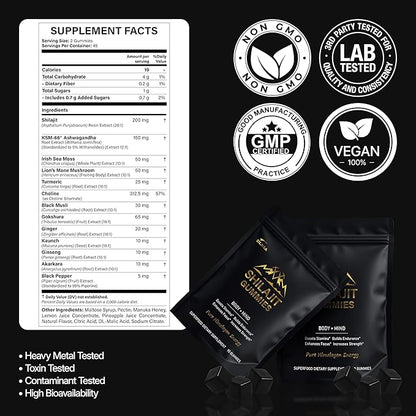 DLNIA 13-in-1 Shilajit Gummies with KSM-66® Ashwagandha | 4000 mg Himalayan Shilajit Extract (20:1), Choline & Botanicals | Sugar-Free, Vegan | Energy, Focus & Daily Vitality Support for Men & Women