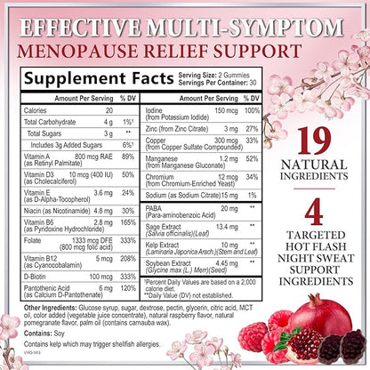 Menopause Supplements for Women Gummies - Complete Natural Mild Hot Flashes & Night Sweats Support, 16 in 1 Multi-Benefit Female Menopause Relief Gummy, Support for Balance & Energy - 60 Gummies