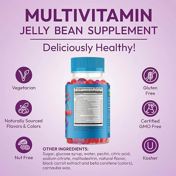Human Beanz Multivitamin Jelly Bean Gummies with Zinc for Men and Women, Immune Support Dietary Supplements for Adults, Vegetarian, 120 Berry Blast Jelly Beans, Kosher