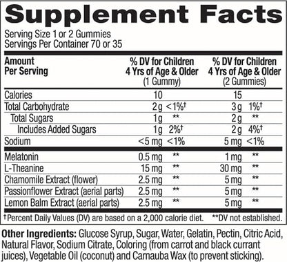 OLLY Kids Sleep Gummies, 0.5mg Melatonin, L Theanine, Chamomile, and Lemon Balm, Raspberry - 70 Count
