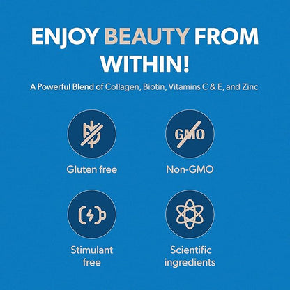 BIOMA Hair, Skin & Nails Beauty Gummies - Supports Growth & Strength with Biotin, Collagen, Zinc & Vitamins C & D - Gluten-Free - 180 Gummies (90-Day Supply, 3 Pack)