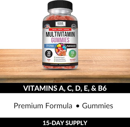 Kaya Naturals Adult Multi Vitamin Gummy, Biotin, Vitamin A, B-12, C & E, Including Zinc, Folic Acid, Strawberry Flavor - Gluten-Free Multivitamins Sweet Adult Gummies (Pack of 2)