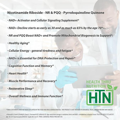 Health Thru Nutrition NAD+ Activator | NR with PQQ | 300mg Nicotinamide Riboside + 20mg PQQ | Mitochondria Maximizer | Non-GMO | Pack of 60