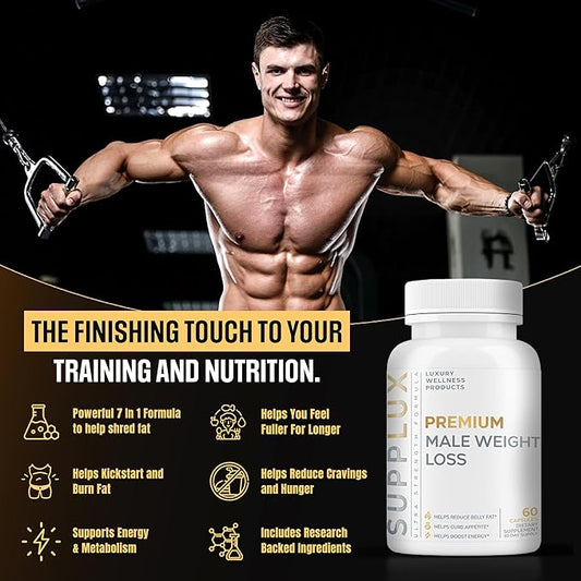Premium Male Weight Loss - Fat Burner for Men - Supports Healthy Pathways Associated with GLP-1 Activity - Appetite Suppressant, Energy Booster, Helps Sustain Muscle - 60 Unisex Capsules