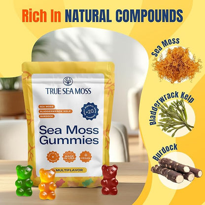TrueSeaMoss Gummies Sample – 1200mg Irish Sea Moss + Bladderwrack & Burdock Root – Travel-Size, Vegan, Fruity, Gluten-Free – 14 Gummies – Easy On-the-Go Wellness – Made in USA