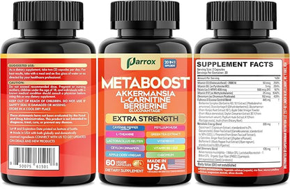 GLP-1 Booster Supplement, Akkermansia, L-Carnitine, Berberine (GlucoVantage), Methylfolate, Methylated B12, Chromium, Capsimax, Psyllium Husk, Probiotics Vitamins D3, B6, 20-in-1 Plant-Based (3 Pack)