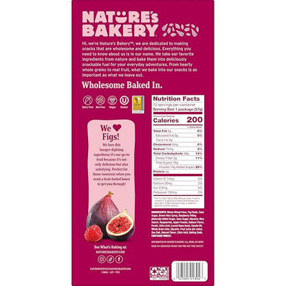 Nature’s Bakery Whole Wheat Fig Bars, Raspberry, Real Fruit, Vegan, Non-GMO, Snack bar, 1 box with 12 twin (Pack of 2)