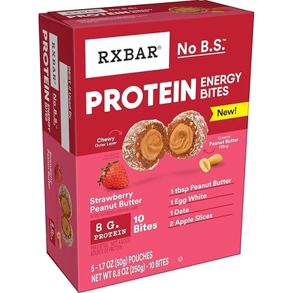 RXBAR Protein Energy Bites, Gluten Free Energy Snacks, Protein Snacks, Strawberry Peanut Butter (60 Bites)