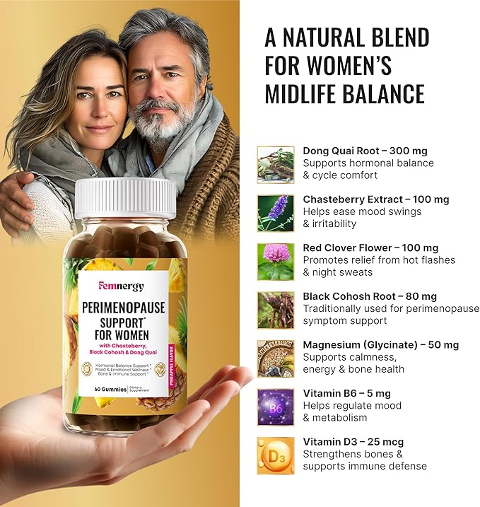 Perimenopause Support Gummies for Women - Menopause Relief Estrogen & Hormone Balance Supplement with Black Cohosh Chasteberry Vitamins D3 B6 for Hot Flashes Night Sweats & Mood Swings
