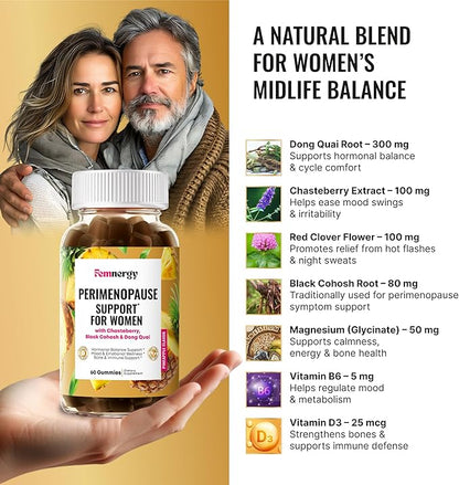 Perimenopause Support Gummies for Women - Menopause Relief Estrogen & Hormone Balance Supplement with Black Cohosh Chasteberry Vitamins D3 B6 for Hot Flashes Night Sweats & Mood Swings