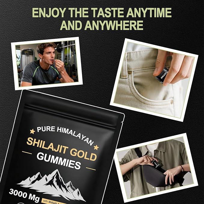 Shilajit Gummies for Men & Women, Rich in Ashwagandha Gaulshura Fulvic Acid 85 Micronutrients, No Added Sugar Non-GMO 100% Natural Organic, Energy Support & Overall Health, 80 Gummies