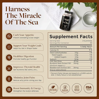 Black Girl Vitamins - Irish Sea Moss Gummies - SeaMoss + Bladderwrack & Burdock - 92 Minerals for Thyroid, Metabolism, and Immunity - Vegan, Gluten-Free, Halal (Mixed Berry, 30 Day Supply)