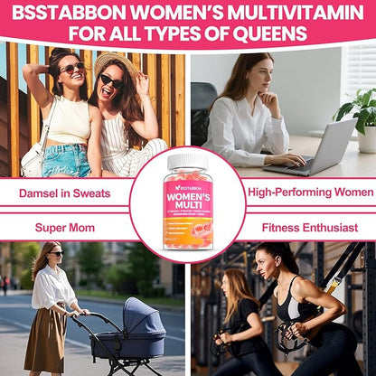 Organic Women's Multivitamin Gummies: Vegan Vitamin Supplement with Iron B12 D3 Biotin Magnesium Plus Ashwagandha for Hair Skin Health Boost Energy - Sugar Free Methylated Gummy(120Count)