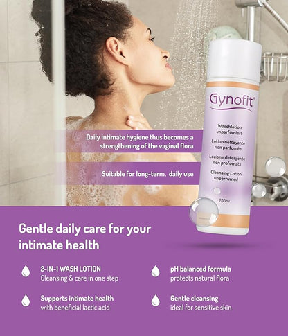 Gynofit Cleansing Lotion (unperfumed) – Ensures balanced pH value for Vaginal Health – Protects the Vaginal Skin from drying out & prevents irritation – suitable for long-term, daily use (6.76 Fl Oz)