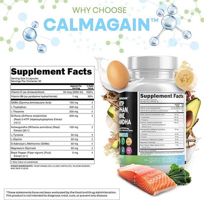 Clean Nutraceuticals GABA 750mg 5 HTP 200mg L Tryptophan 500mg L Theanine 200mg Ashwagandha SAM-e L-Glycine - Mood Support Vitamins for Women and Men with L-Tyrosine (90 Count (Pack of 2))