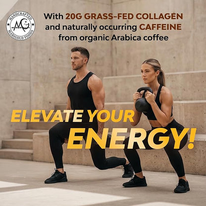 MariGold High Protein Collagen Coffee - Mocha Collagen Latte, Dairy Free, 20g Grass-Fed Type I & III Collagen Peptides, Energy Boost, 2 Shots Organic Espresso, Non-GMO, 1 Lb Bag, 15 Servings