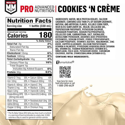 Muscle Milk Pro Series Shake,Cookies 'n Creme,11.16 Fl Oz Bottles,(Pack of 24)