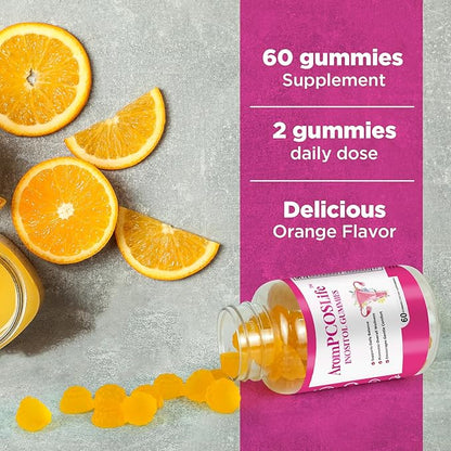 AromPCOSLife Inositol Gummies Support Ovulation, 2 Packs Vitamin Gummies Support Menstrual Cycle & Hormonal Balance for Women, Orange Flavor Inositol Gummy with Myo-Inositol, Folate and Vitamin B6 B12