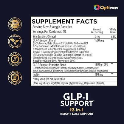 GLP-1 Support Probiotic Weight Loss Supplement - Women Men GLP1 Support with Berberine - Natural Daily Oral Appetite Suppressant Hunger Control Metabolism Fat Burn & Gut Health Support