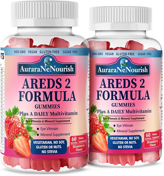 2 Pack AREDS 2 +Advanced Formula for Macular Health,22-in-1 Eye Vitamin & MineralSupplement w. Zeaxanthin, Zinc &Vitamin C, 60 Chewable Gummies