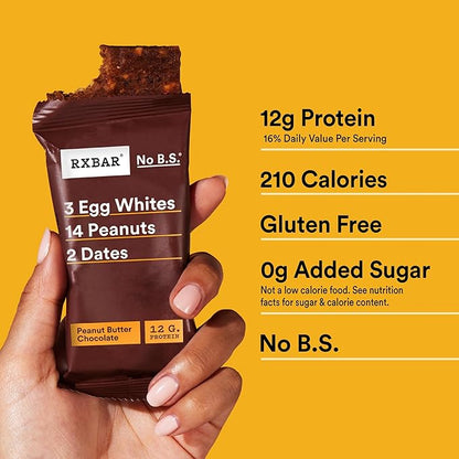 RXBAR Protein Bars, Protein Snack, Snack Bars, Peanut Butter Chocolate, 22oz Box (12 Count)