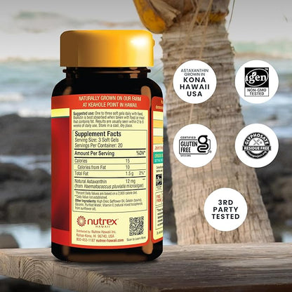 Nutrex Hawaii BioAstin Hawaiian Astaxanthin - 4mg, 60 Softgels - Farm-Direct Premium Antioxidant Supplement to Support Eye, Skin, Joint & Immune System Health - Non-GMO & Gluten-Free