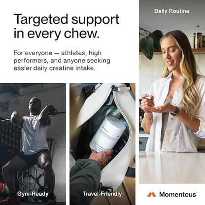 Momentous Creatine Chews - Creatine Monohydrate - Supports Strength, Lean Muscle, & Recovery for Men & Women - NSF Certified for Sport - 150 Chewable Tablets - Strawberry
