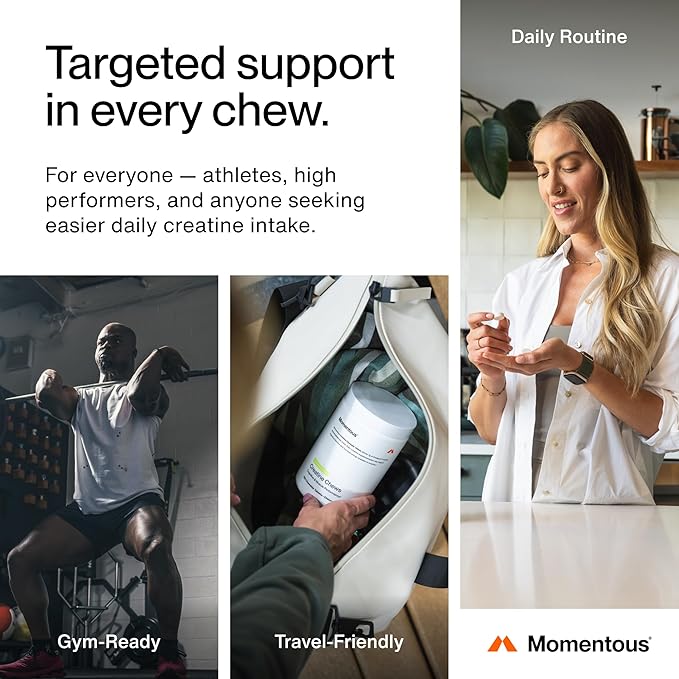 Momentous Creatine Chews - Creatine Monohydrate - Supports Strength, Lean Muscle, & Recovery for Men & Women - NSF Certified for Sport - 150 Chewable Tablets - Mango