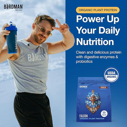 BIRDMAN Falcon Vegan Protein Powder Organic, Stevia & Sugar Free, Plant Based Protein, Low Carb, Dairy Free, Keto, Non Whey Protein, Probiotic, Pea Protein | Chocolate Flavor - 60 Servings - 3.9lb