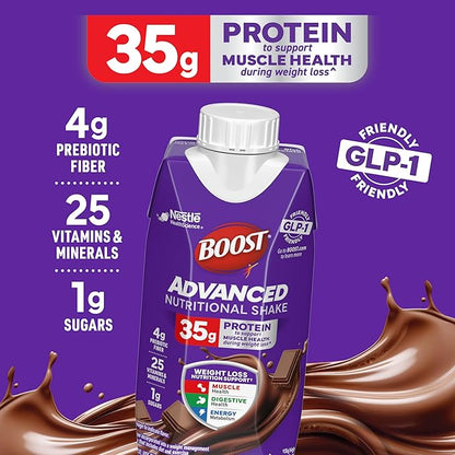 BOOST Advanced Nutritional Protein Shake, Weight Loss Nutrition Support*, 35g High Protein GLP-1 Friendly Shake, Ready to Drink - Rich Chocolate, 12-11 FL OZ (325 mL) Cartons