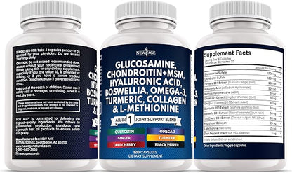 Glucosamine Chondroitin, MSM, Turmeric Curcumin, Collagen, Hyaluronic Acid, Omega 3 – Health Supplement for Men & Women – 240 Count