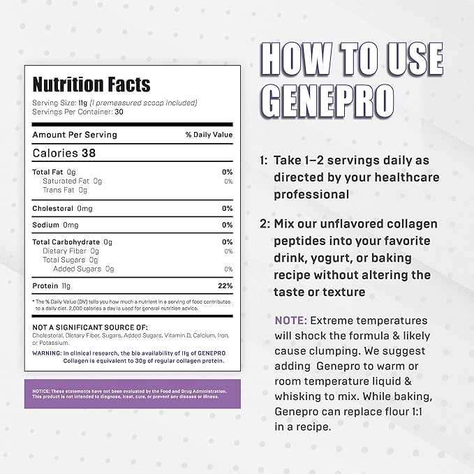 Musclegen Research Genepro Unflavored Protein Powder with Collagen Peptides - Lactose-Free, Gluten-Free Protein Supplement Shake for Hair, Skin and Nails (30 Servings)
