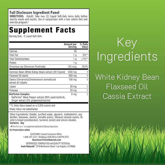 Irwin Naturals Maximum Strength 3-in-1 Carb Blocker - Neutralize Carbohydrates, Aids Digestion and Metabolism Booster - White Kidney Bean Extract + Chromium + Enzyme Blend - 84 Soft-Gels - 2 Pack