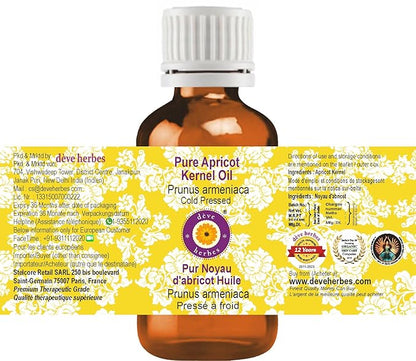 dève herbes Apricot Kernel Oil (Prunus armeniaca) | Cold Pressed | Pure | Natural | Undiluted | For Diluting Essential oils | For Skin & Massage | Non-Sticky | Lightweight | Men & Women | 30ml (1 oz)